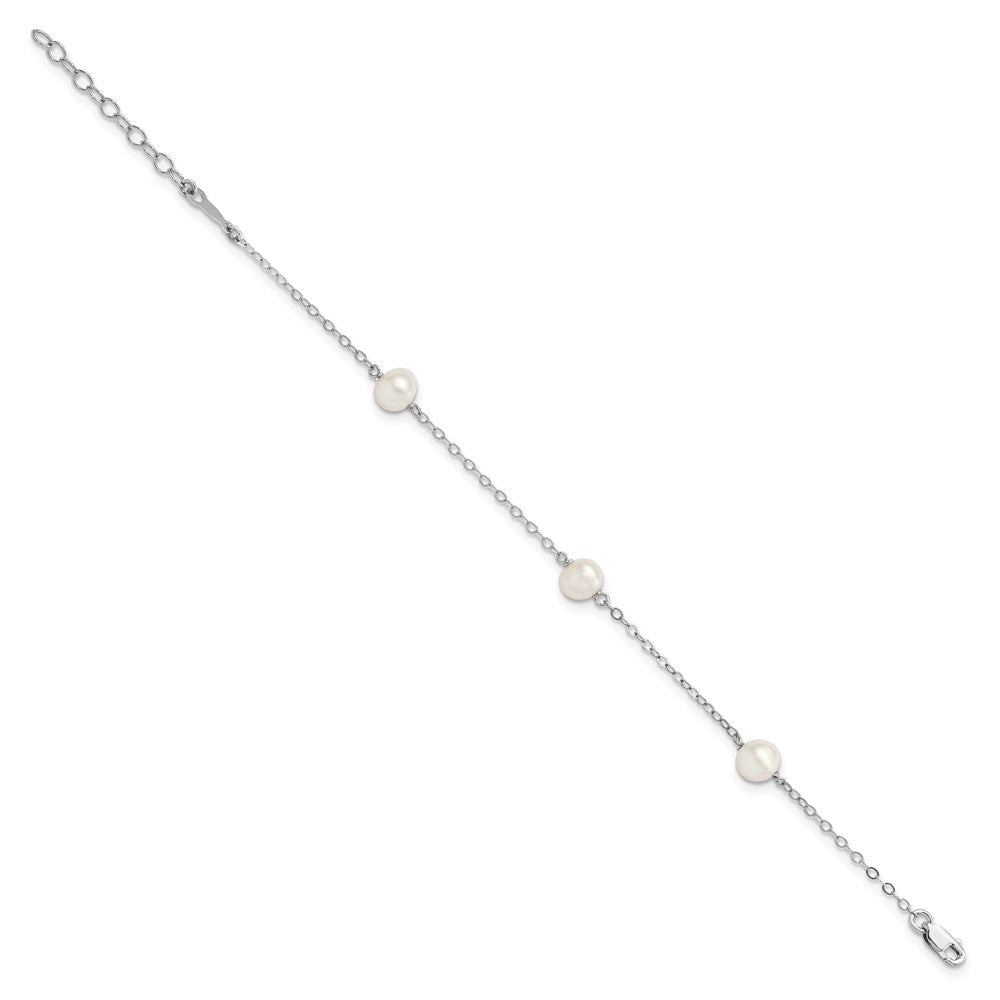Sterling Silver RH-plated 5-6mm Freshwater Cultured Pearl Bracelet