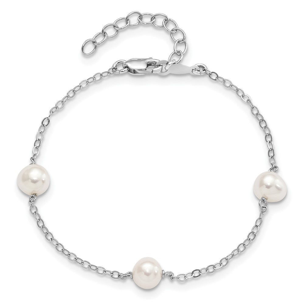 Sterling Silver Rh-plated FW Cultured Pearl w/1in ext. Bracelet