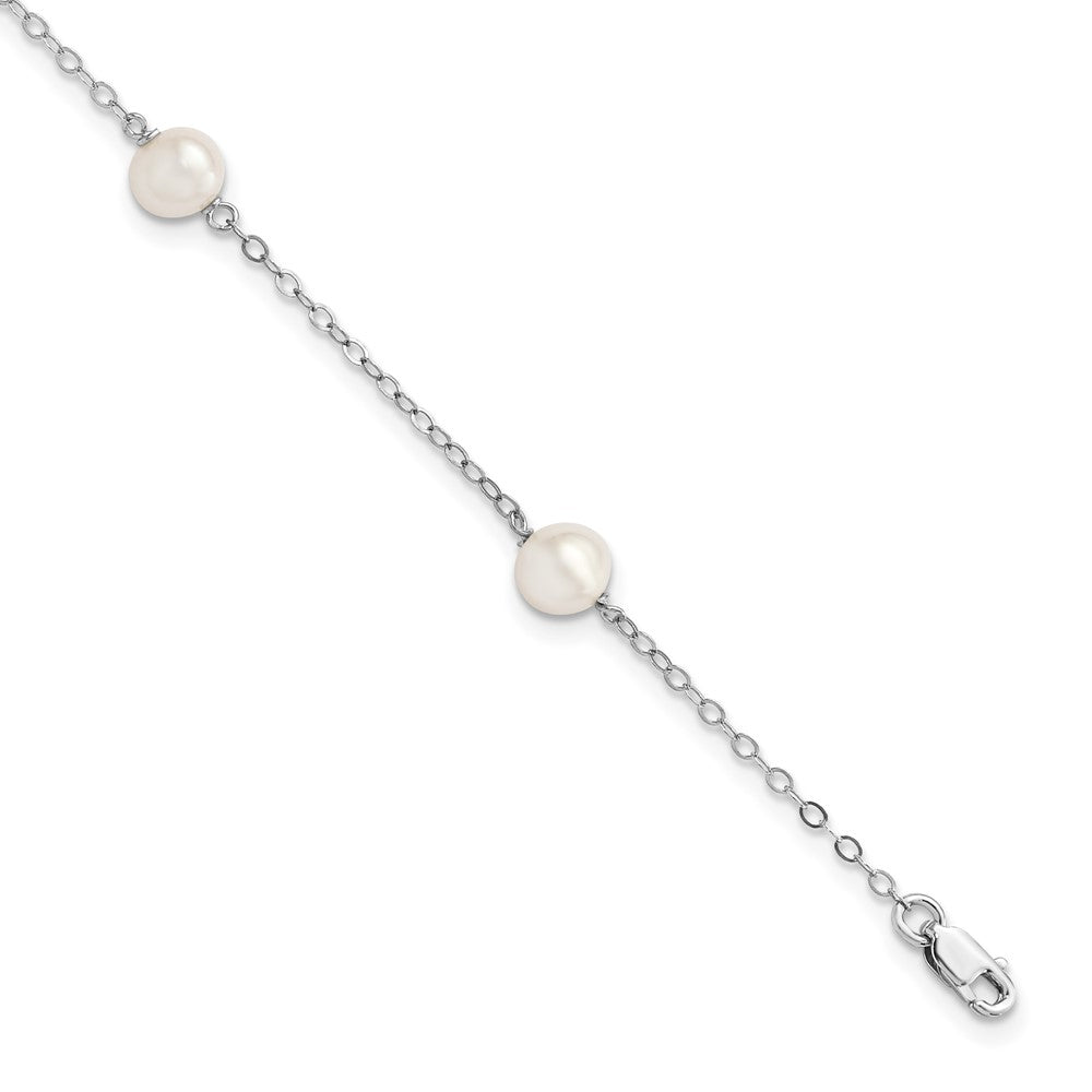 Sterling Silver Rh-plated FW Cultured Pearl w/1in ext. Bracelet