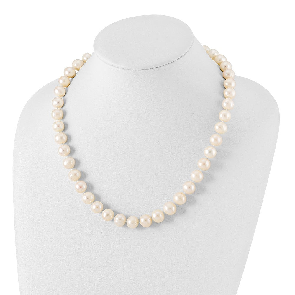 Sterling Silver Rhodium 11-12mm White FW Cultured Pearl Necklace