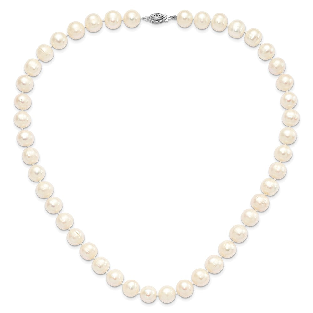 Sterling Silver Rhodium 11-12mm White FW Cultured Pearl Necklace
