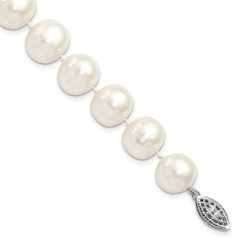 Sterling Silver Rhodium 11-12mm White FW Cultured Pearl Bracelet