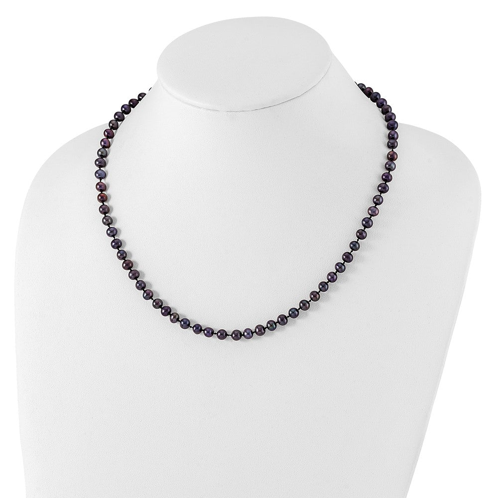 Sterling Silver Rhod-plated 5-6mm Black FWC Pearl Necklace