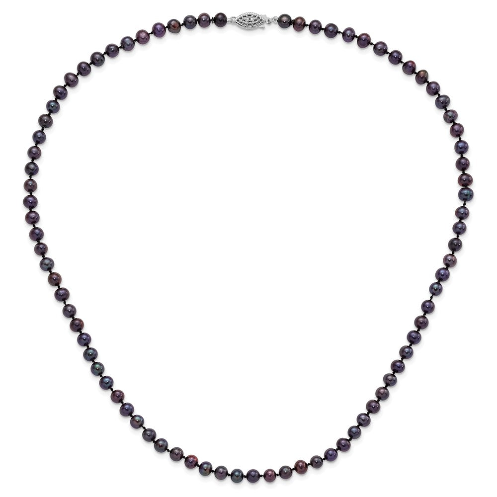 Sterling Silver Rhod-plated 5-6mm Black FWC Pearl Necklace