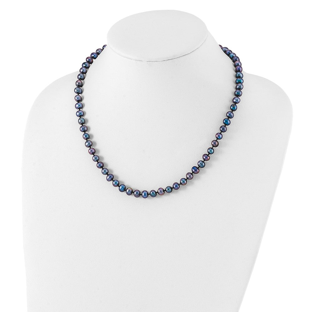 Sterling Silver Rhod-plated 6-7mm Black FWC Pearl Necklace