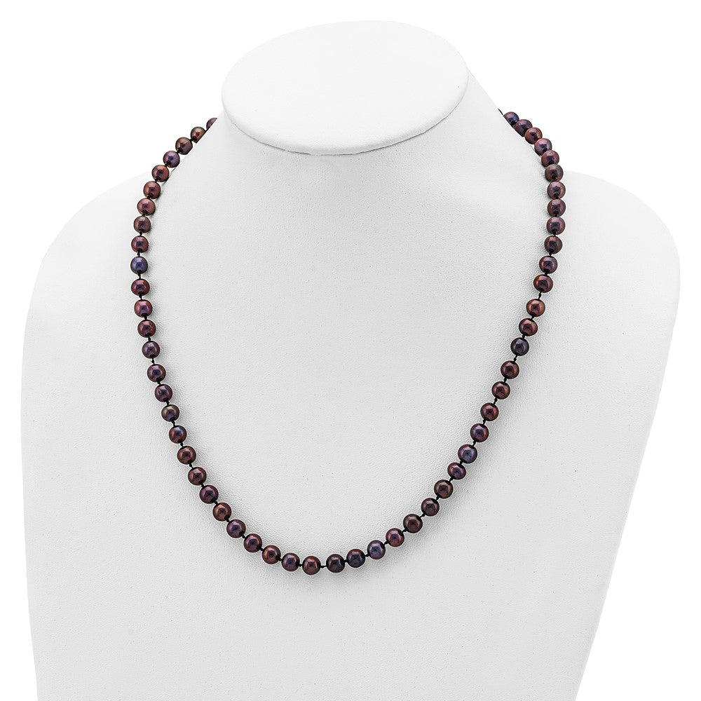 Sterling Silver Rhodium-plated 6-7mm Black FWC Pearl Necklace
