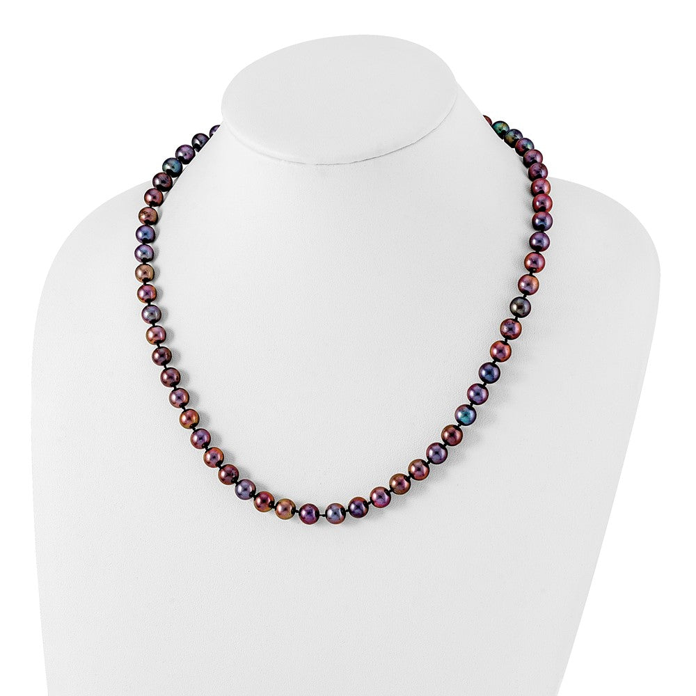 Sterling Silver Rhodium-plated 7-8mm Black FW Cultured Pearl Necklace
