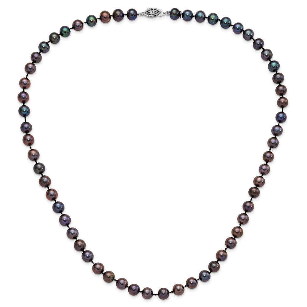 Sterling Silver Rhodium-plated 7-8mm Black FW Cultured Pearl Necklace