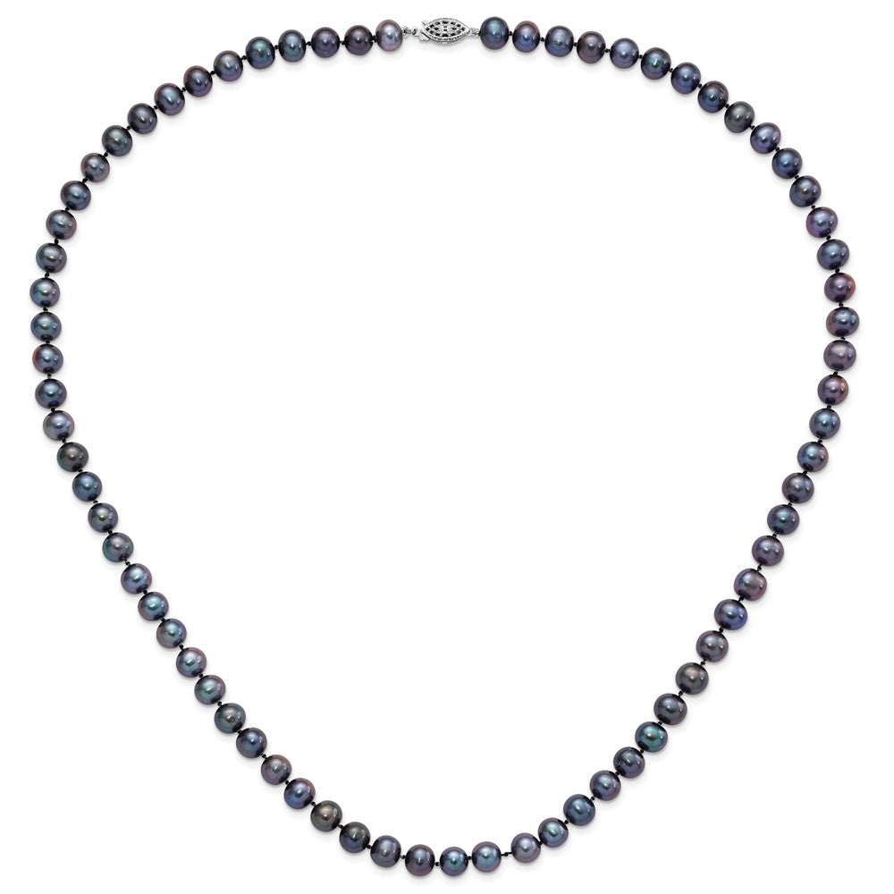 Sterling Silver Rhod-plated 7-8mm Black FW Cultured Pearl Necklace