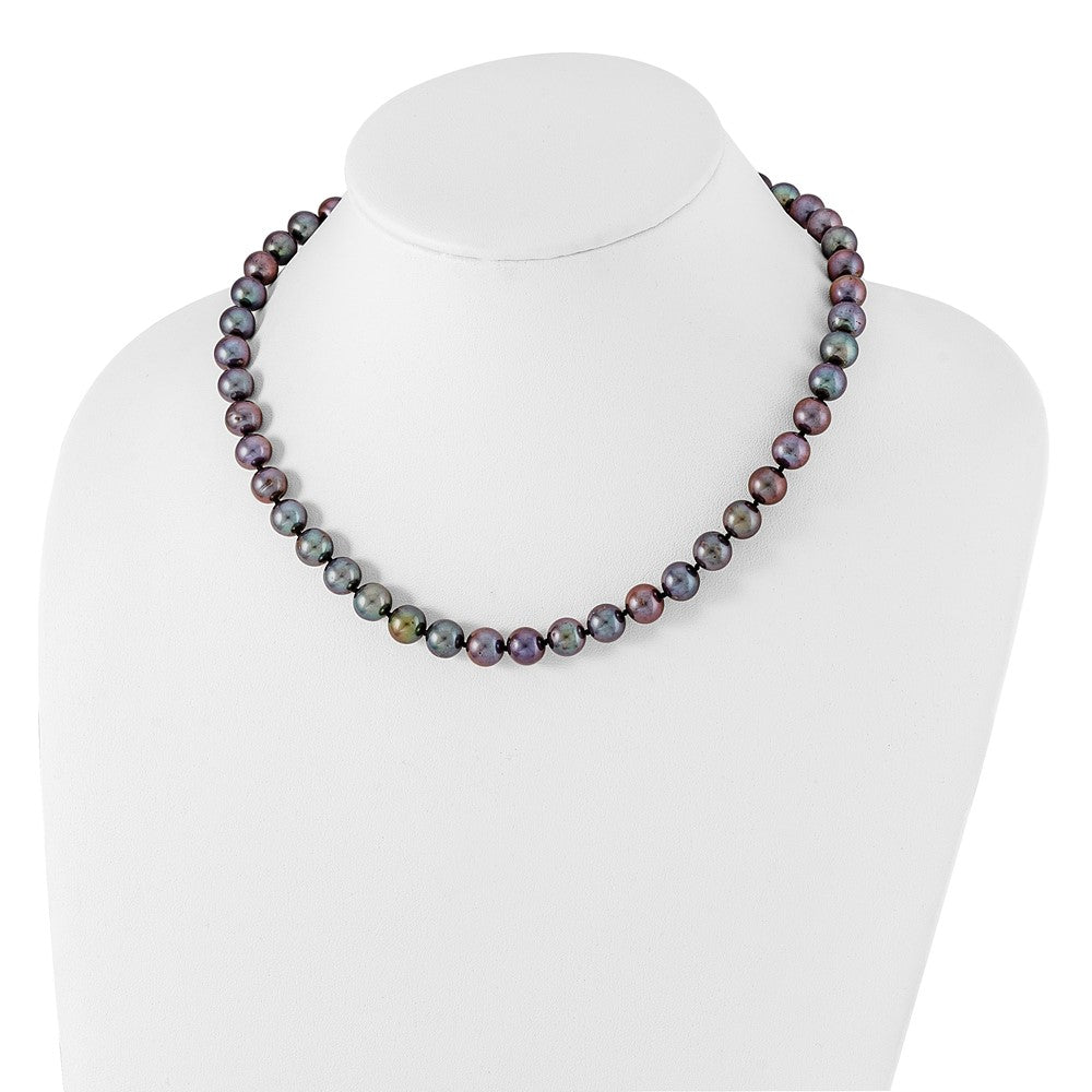 Sterling Silver Rhod-plated 9-10mm Black FWC Pearl Necklace