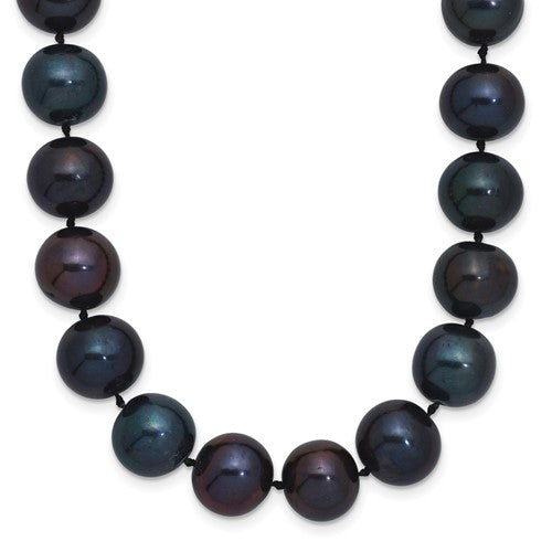 Sterling Silver Rhod-plated 10-11mm Black FWC Pearl Necklace