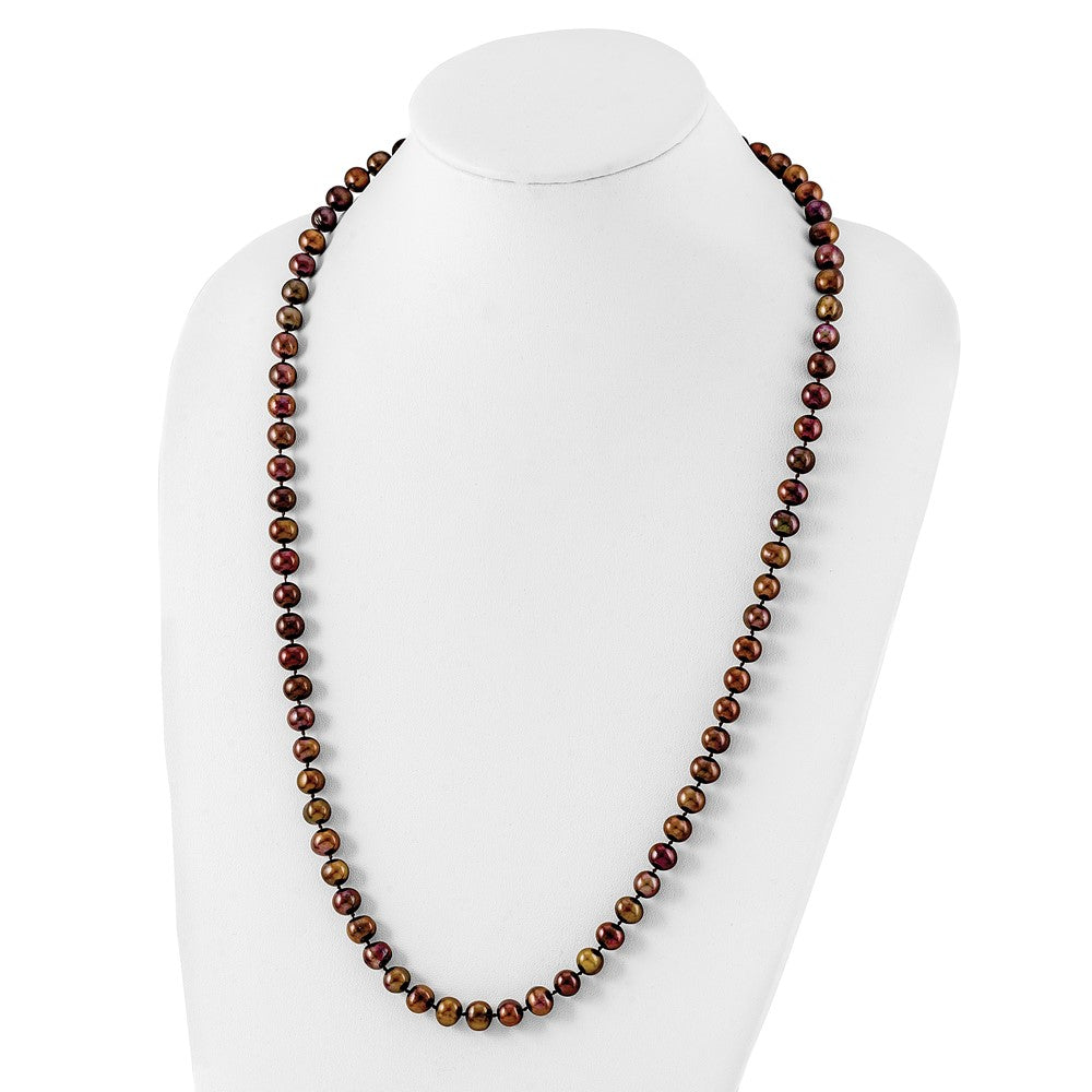 Sterling Silver Rhodium 8-9mm Brown Freshwater Cultured Pearl Necklace
