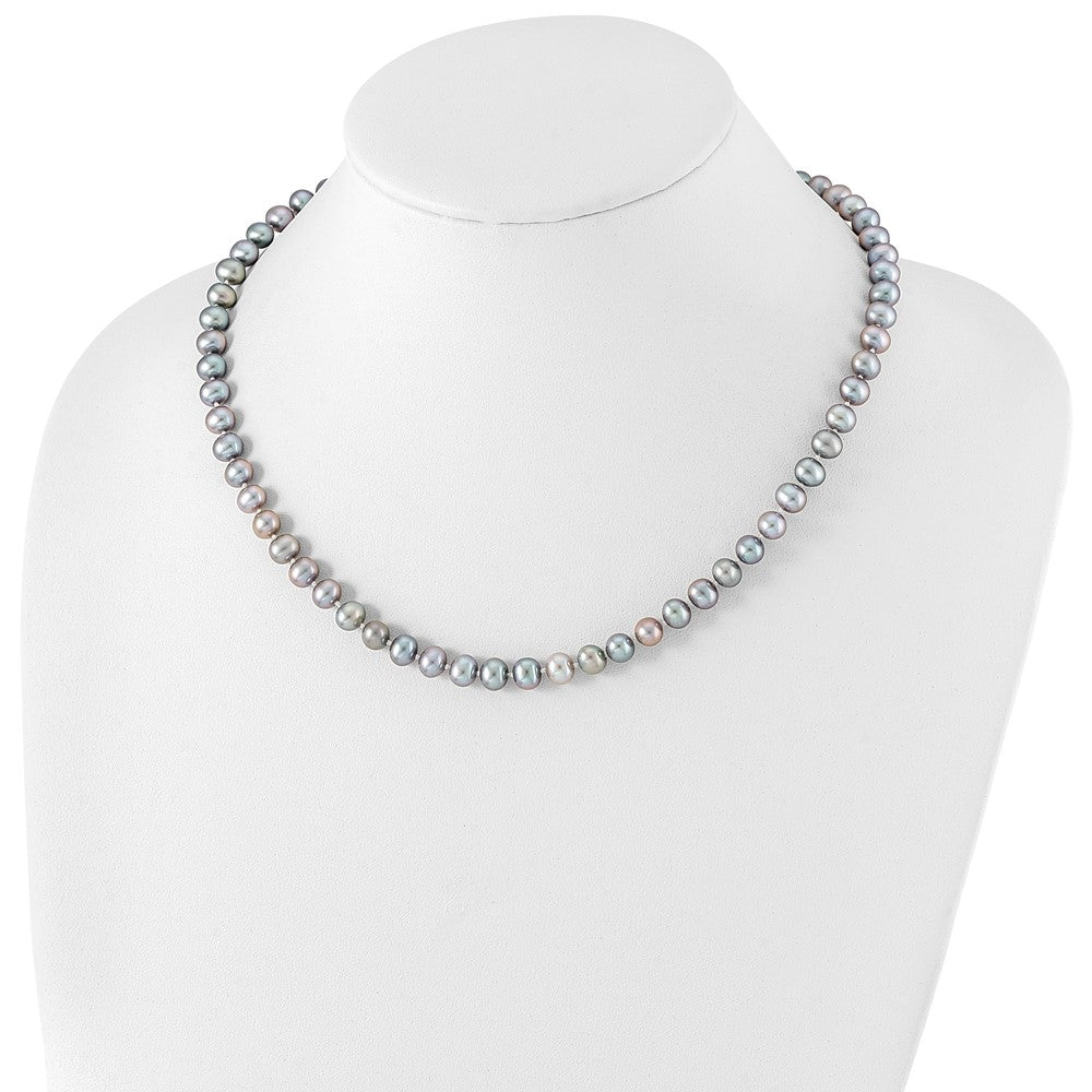 Sterling Silver Rhodium 6-7mm Grey FWC Pearl Necklace