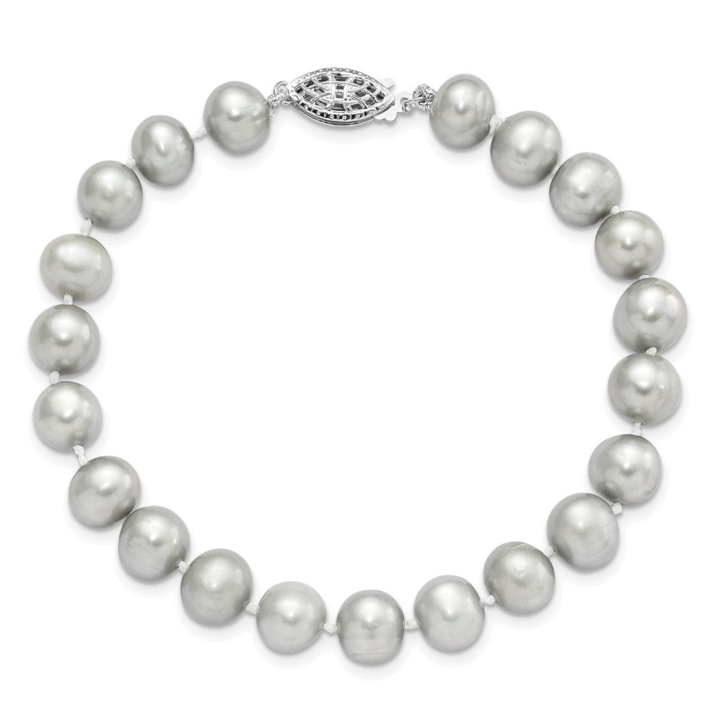 Sterling Silver Rhodium 7-8mm Grey FWC Pearl Bracelet