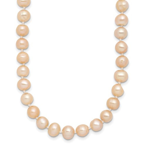 Sterling Silver Rhod-plated 6-7mm Pink FWC Pearl Necklace