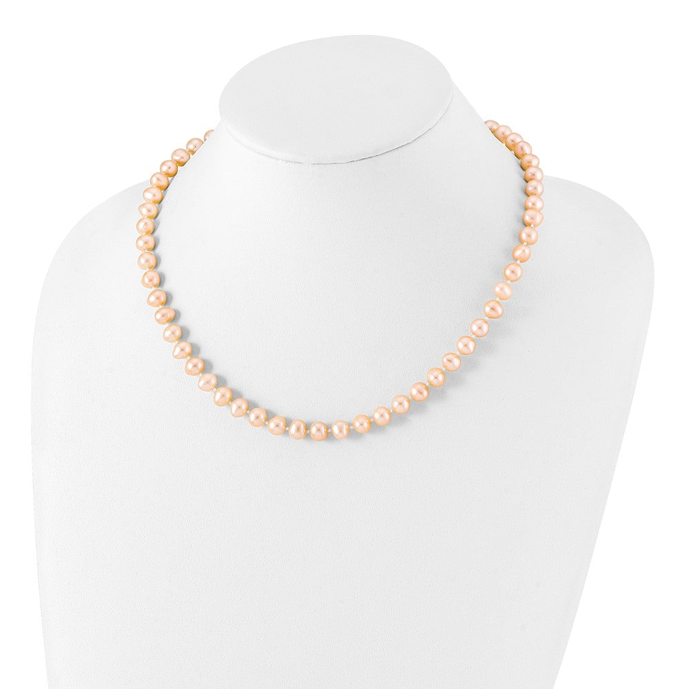 Sterling Silver Rhod-plated 7-8mm Pink FWC Pearl Necklace