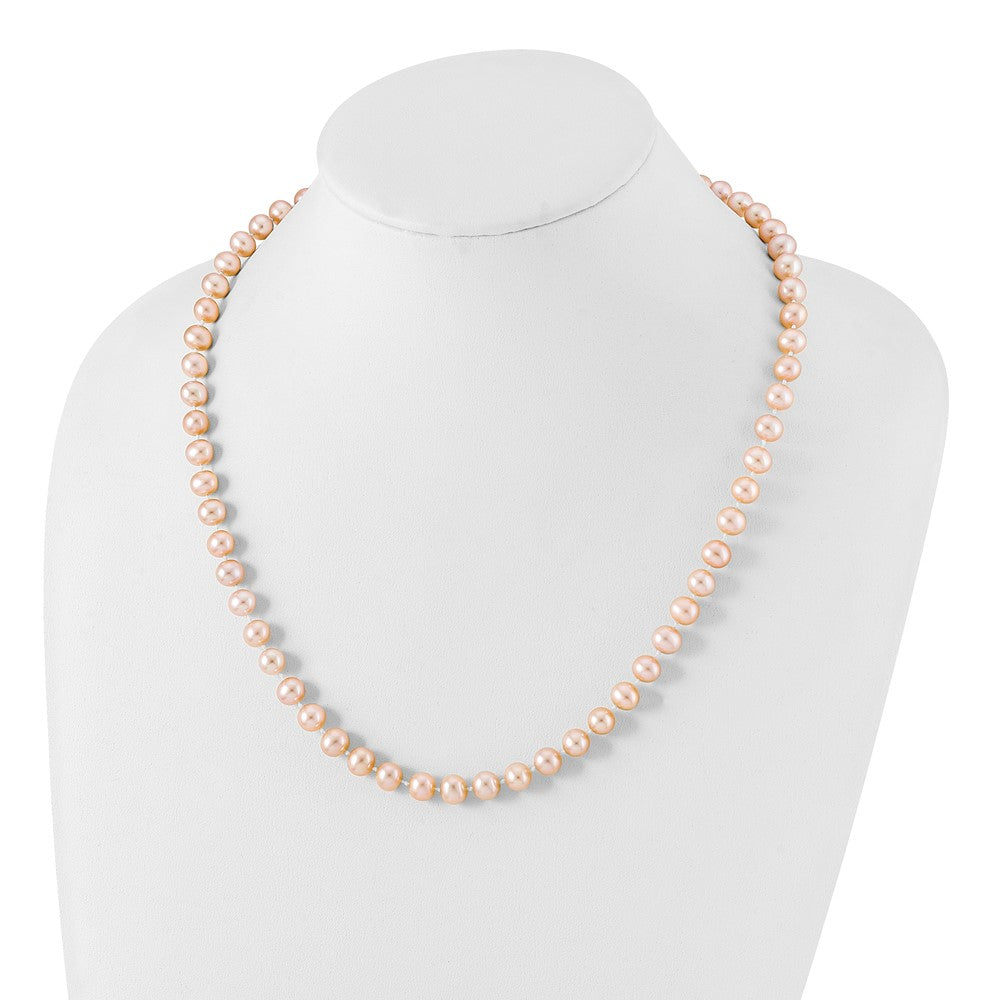 Sterling Silver Rhod-plated 7-8mm Pink FWC Pearl Necklace