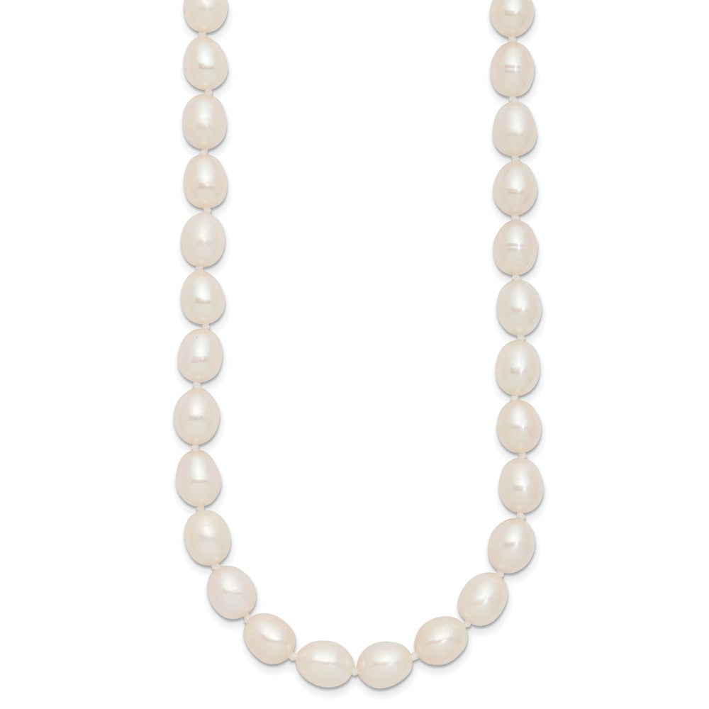 Sterling Silver Rhodium 7-8mm White FW Cultured Rice Pearl Necklace