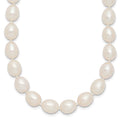 Sterling Silver Rhodium 7-8mm White FW Cultured Rice Pearl Necklace