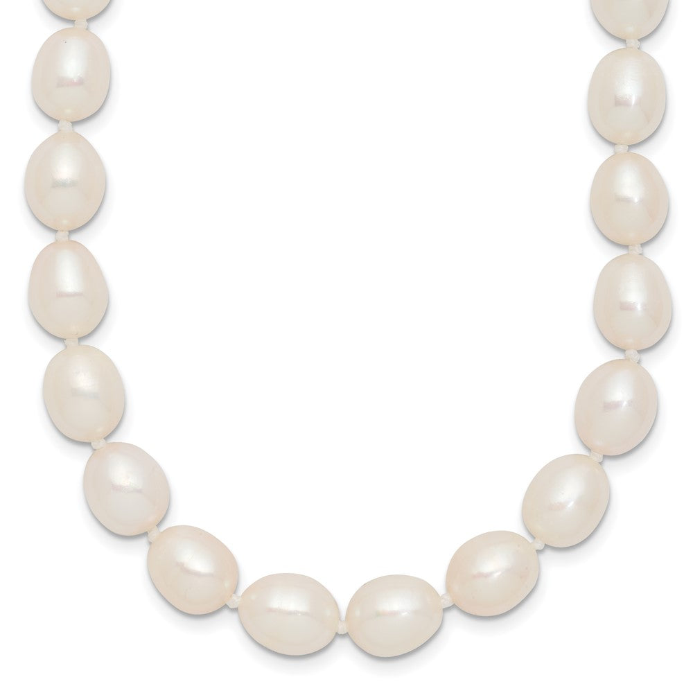 Sterling Silver Rhodium 7-8mm White FW Cultured Rice Pearl Necklace