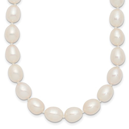Sterling Silver Rhodium 7-8mm White FW Cultured Rice Pearl Necklace