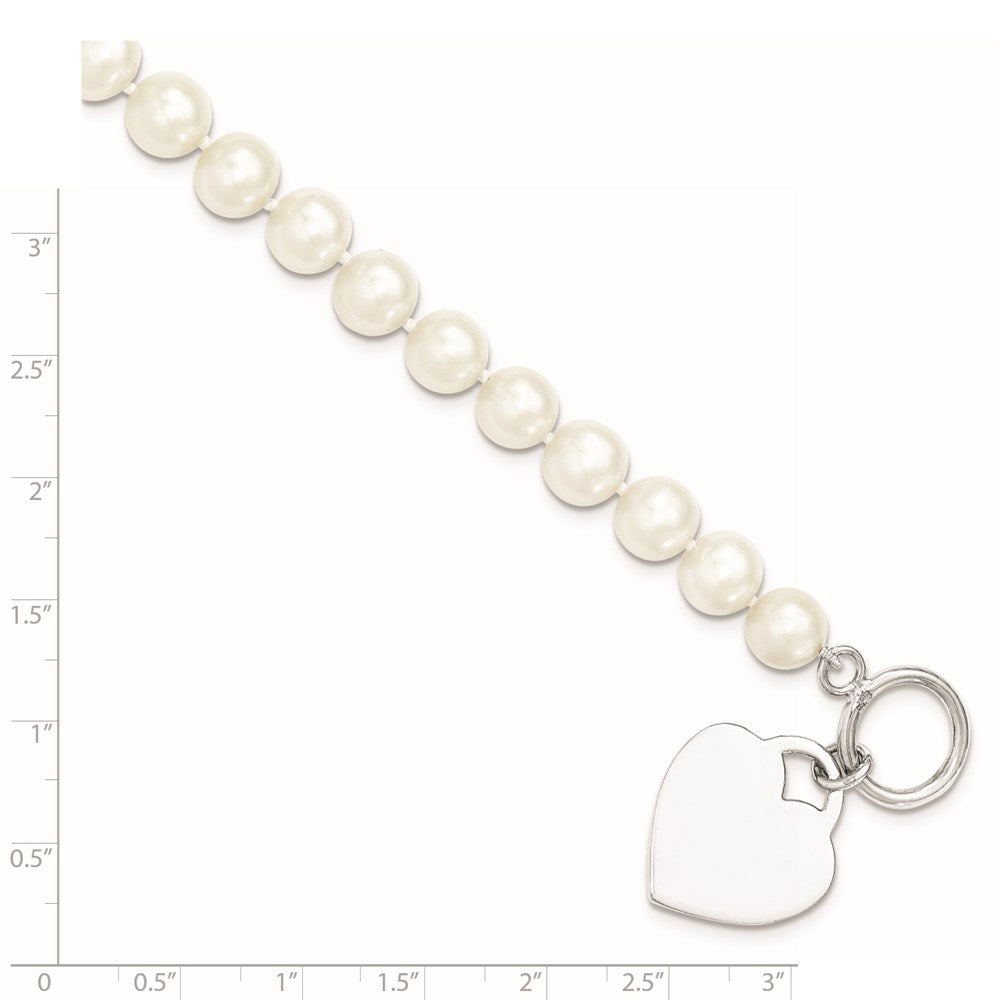 Sterling Silver Rhodium 8-9mm White FWC Pearl Heart Toggle Bracelet
