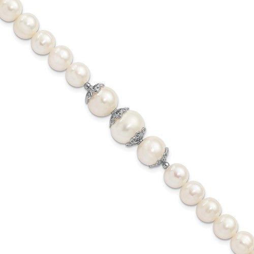 Sterling Silver Rhodium-plated 7-10mm White FWC Pearl Fancy Bracelet