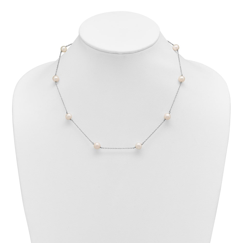 Sterling Silver Rh-plated 7-8mm FW Cultured 9 Station Pearl Necklace