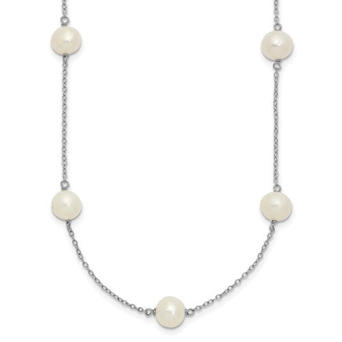 Sterling Silver Rh-plated 7-8mm FW Cultured 9 Station Pearl Necklace