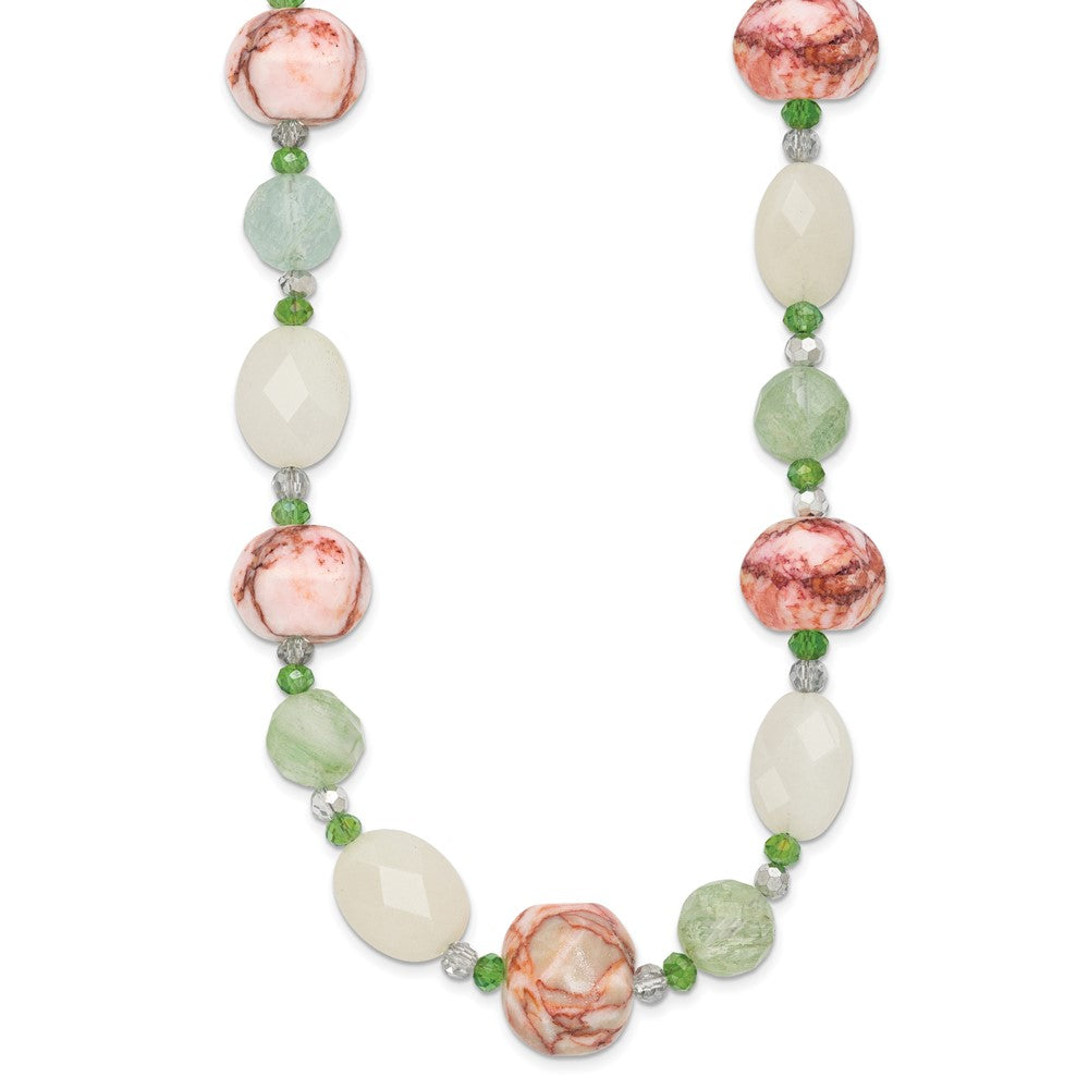 Sterling Silver Aventurine Crystal Jade and Jasper 18in w/ 2in ext Necklace