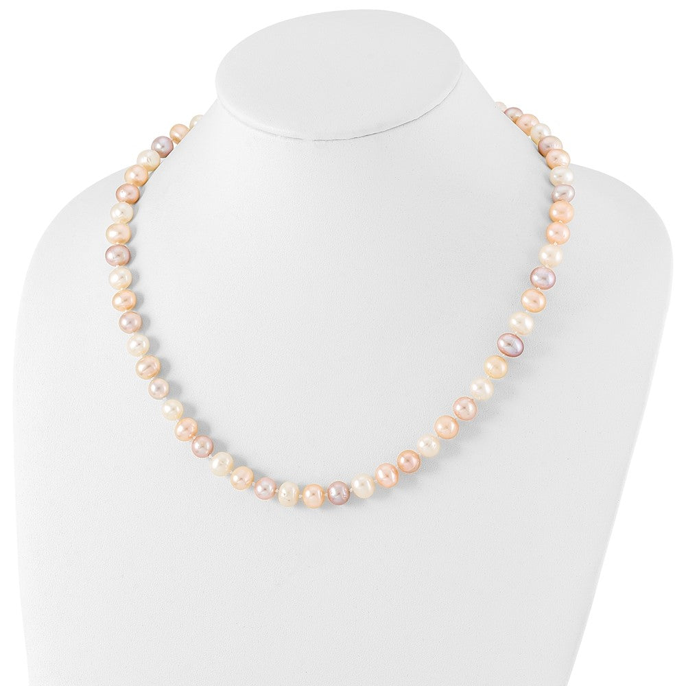 Sterling Silver Rhodium-plated 8-9mm Multi-color FWC Pearl Necklace