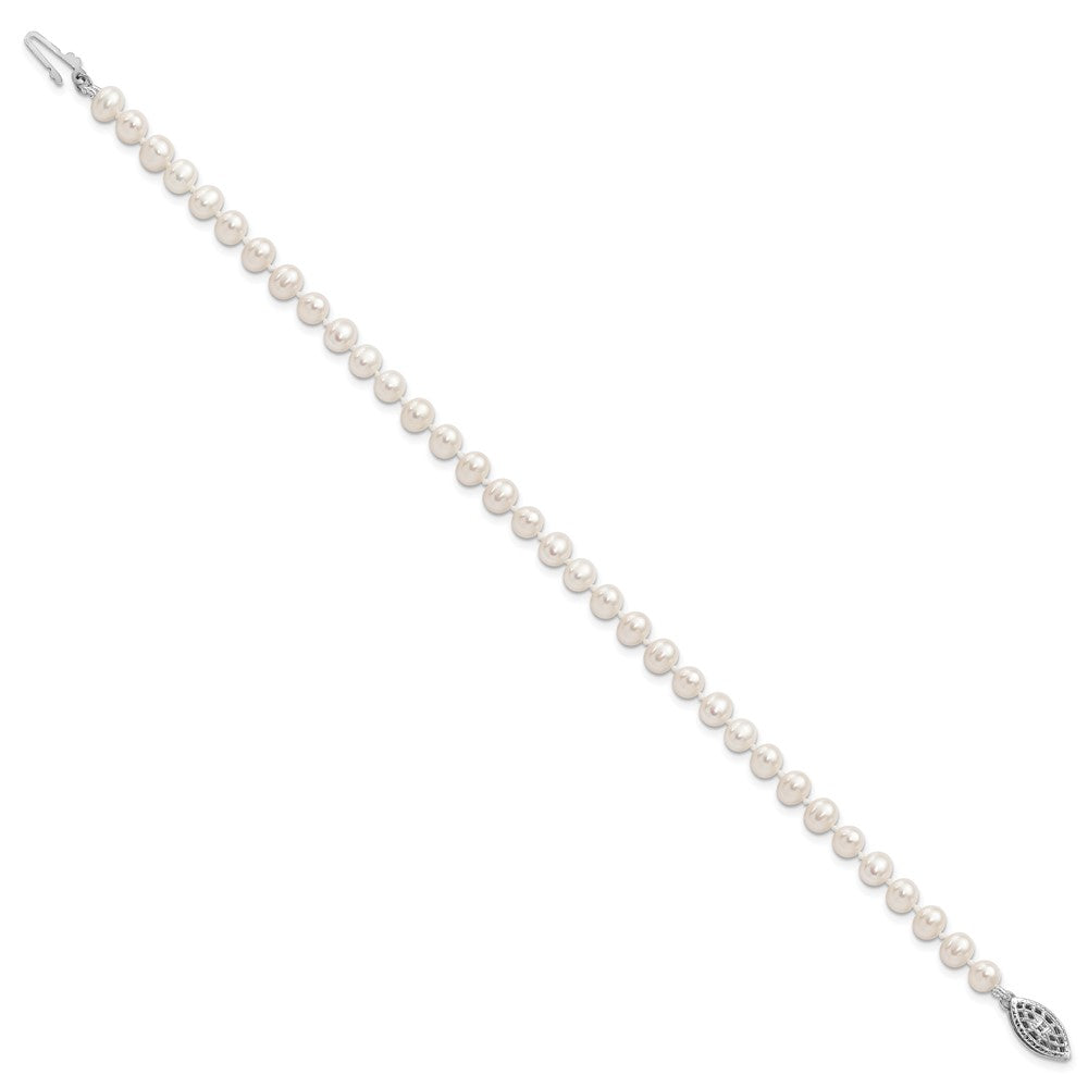 Sterling Silver Rhodium 4-5mm White FWC Pearl 8.25in Bracelet