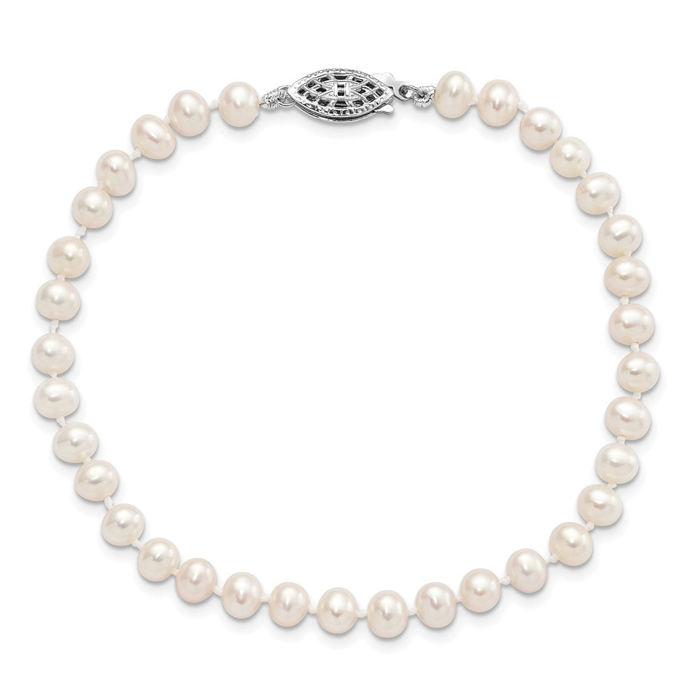 Sterling Silver Rhodium 4-5mm White FWC Pearl 8.25in Bracelet