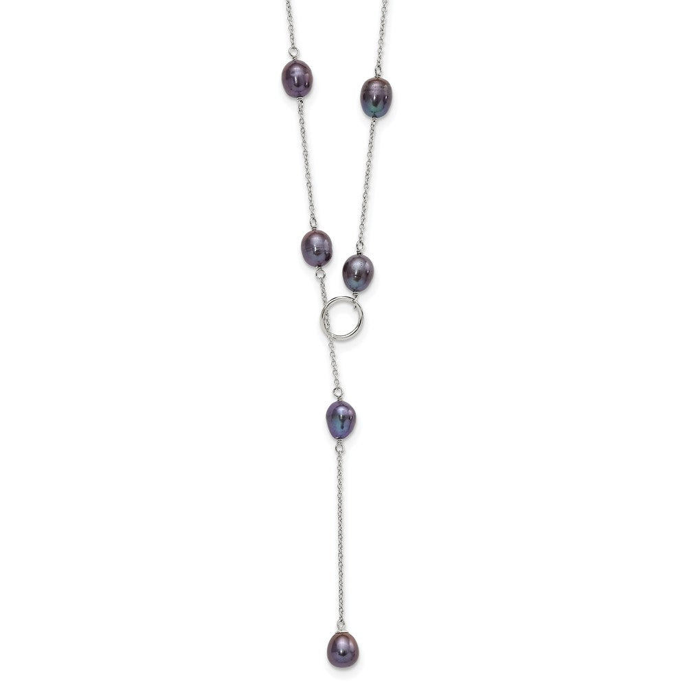Sterling Silver Rhodium-plated 7-8mm Black FWC Pearl Adj Necklace