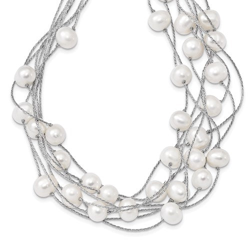 Sterling Silver RH 8-10mm White FWC Pearl Multi-strand Necklace