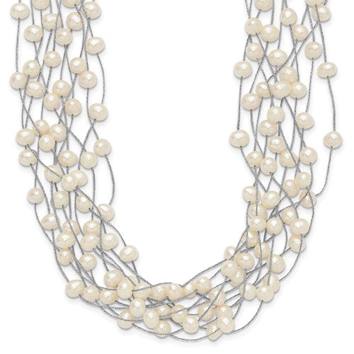 Sterling Silver RH 6-8mm White FWC Pearl Multi-strand Necklace