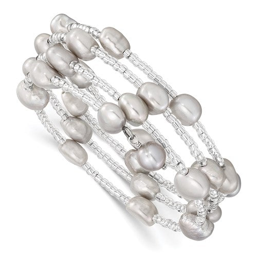 8-9mm Grey Baroque FWC Pearl and Glass Beaded Wrap Bracelet
