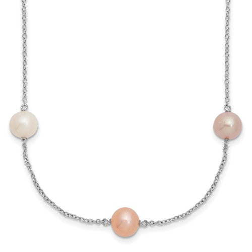 Sterling Silver RH 7-8mm Multi-color FWC Pearl 9 Station Necklace