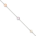 Sterling Silver Rh-p 3-stat 7-8m Wht/Pink/Pur Semi-round FWC Pearl Bracelet