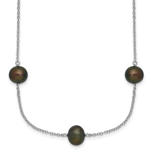 Sterling Silver RH 7-8mm Black FWC Pearl 9 Station Necklace