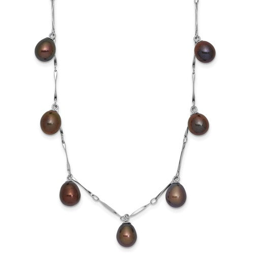 Sterling Silver RH 7-8mm Black Teardrop FWC Pearl Dangle Necklace