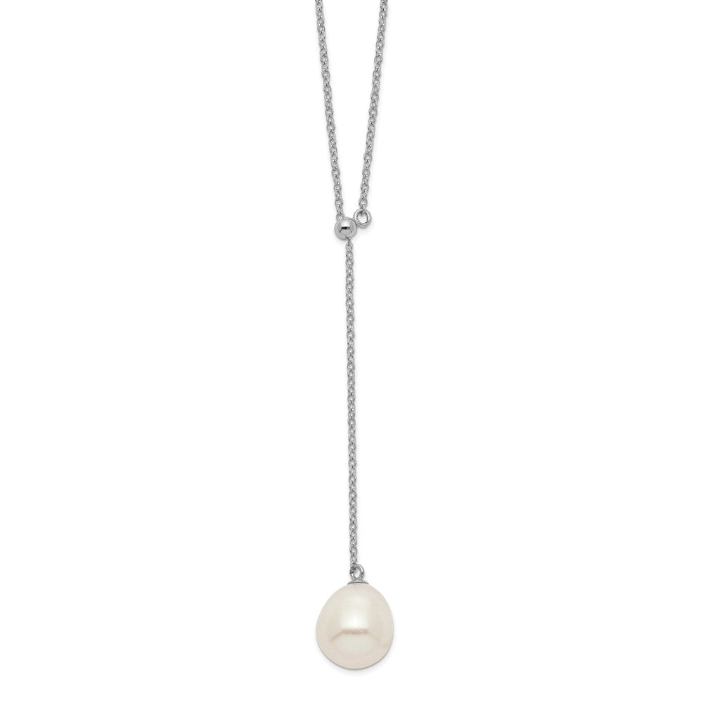 Sterling Silver Rhod-plat 10-11mm White Rice FWC Pearl Drop Necklace