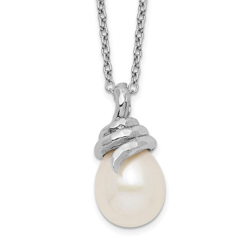 Sterling Silver Rhod Plat 8-9mm White FWC Pearl Necklace