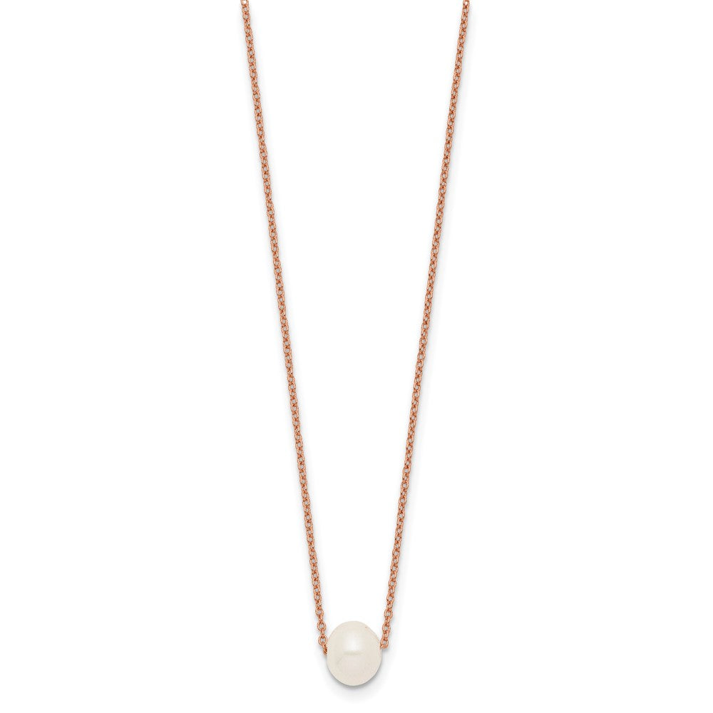 Sterling Silver Rose-tone 18k Flash-pl 8-9mm White FWC Pearl Necklace