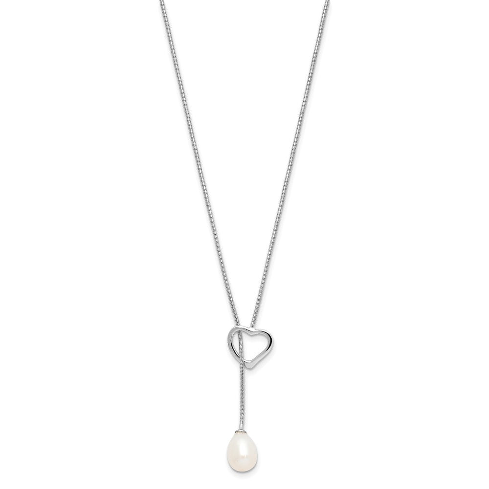 Sterling Silver RH-plated 7-8mm Rice FWC Pearl Heart 20in Necklace