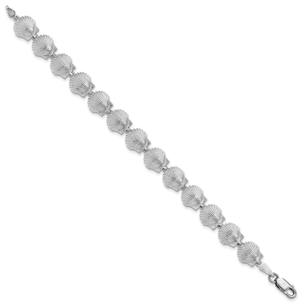 Sterling Silver Rhodium-plated Polished Scallop Shell Bracelet
