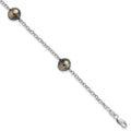 Sterling Silver Rhodium 8-9mm Baroque 3stat Tahit Saltwater Pearl Bracelet