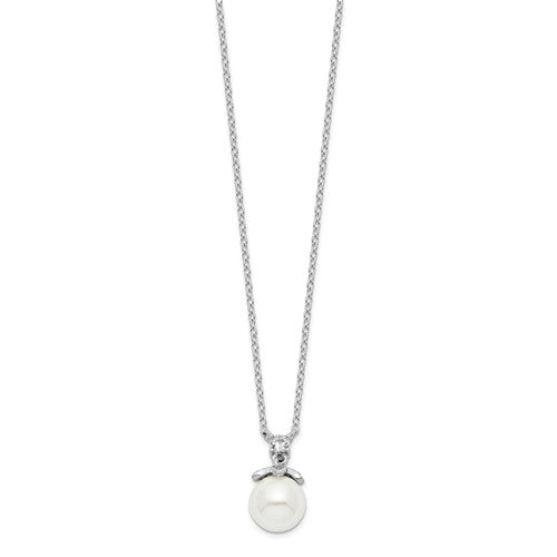 Sterling Silver Rhodium-plated CZ and Glass Bead Necklace