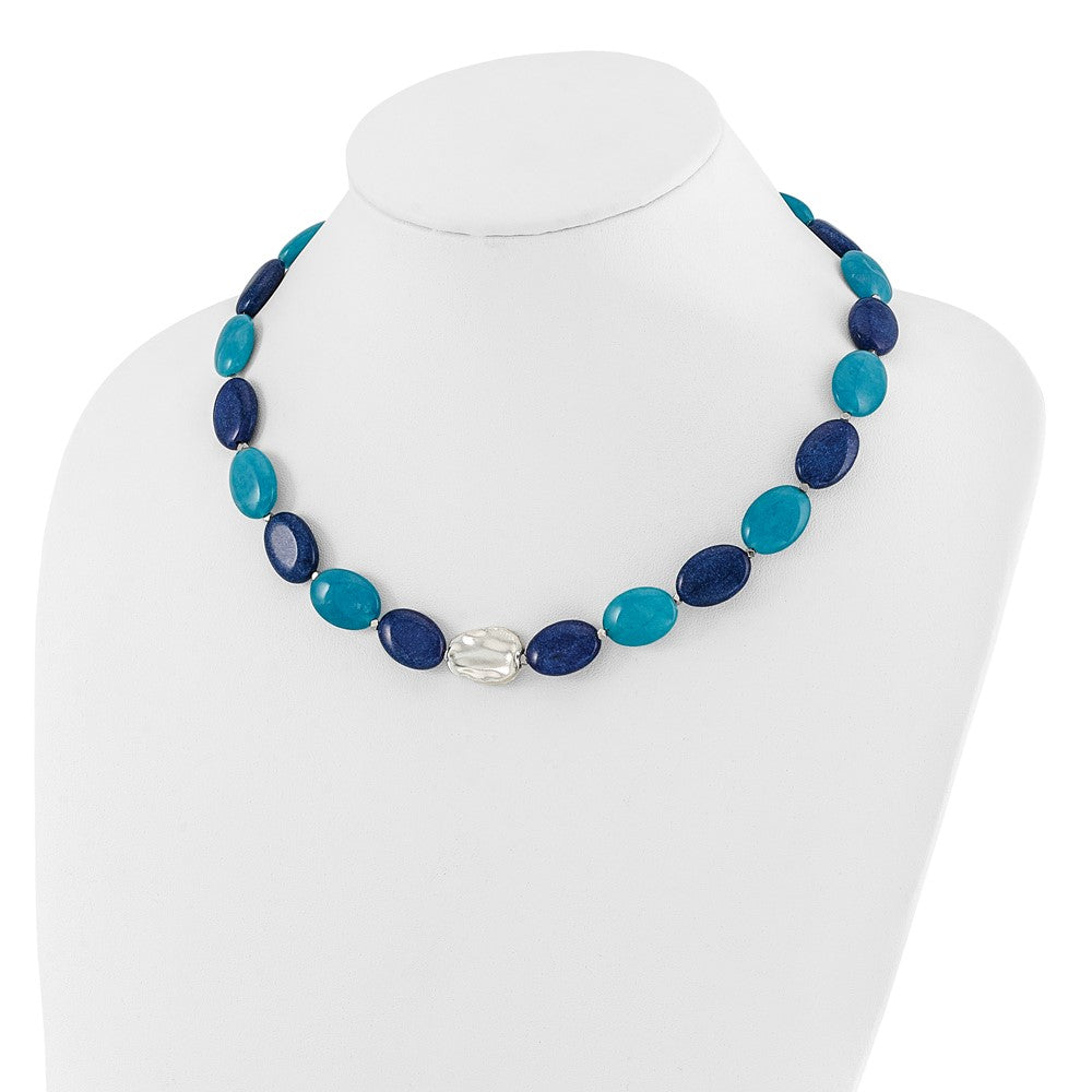 Sterling Silver Hematite, Jade, Lapis, Quartz w/2in ext Necklace