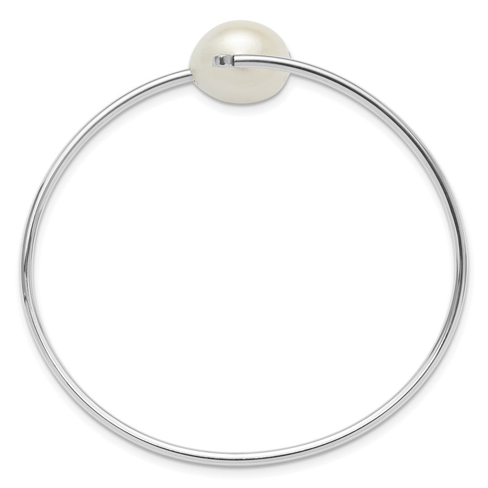 Sterling Silver RH-plated 13-14mm FWC Pearl and CZ Flexible Bangle